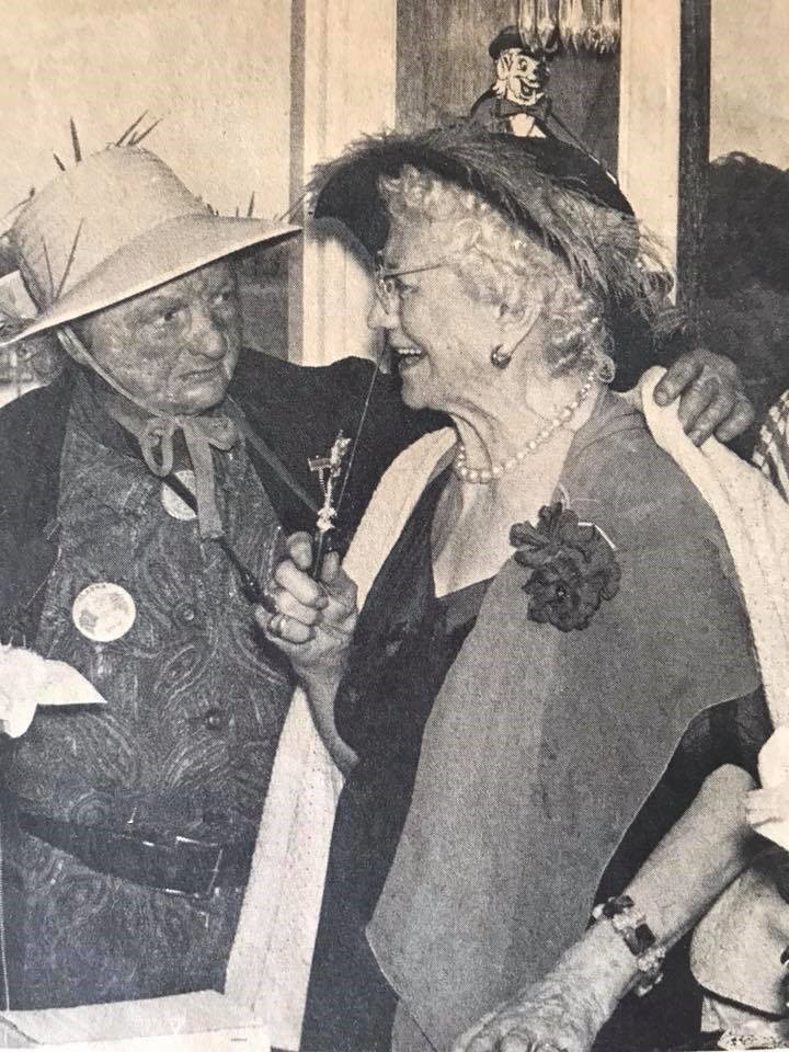 1969 May-20 Irene greets fellow pioneer Eva McGown at Eva's 86th birthday party aboard the riverboat Nenana.